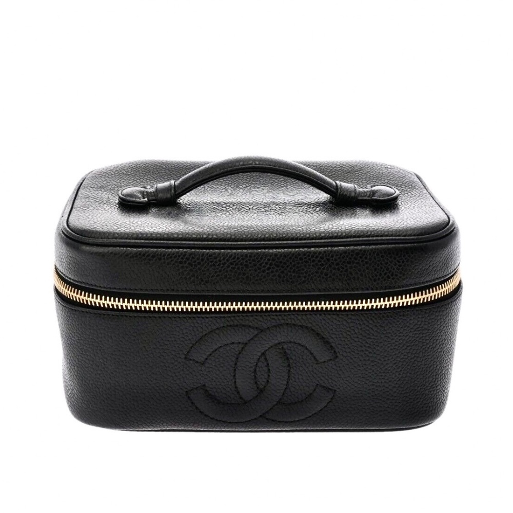 CHANEL Cosmetics Bag Caviar Skin Black